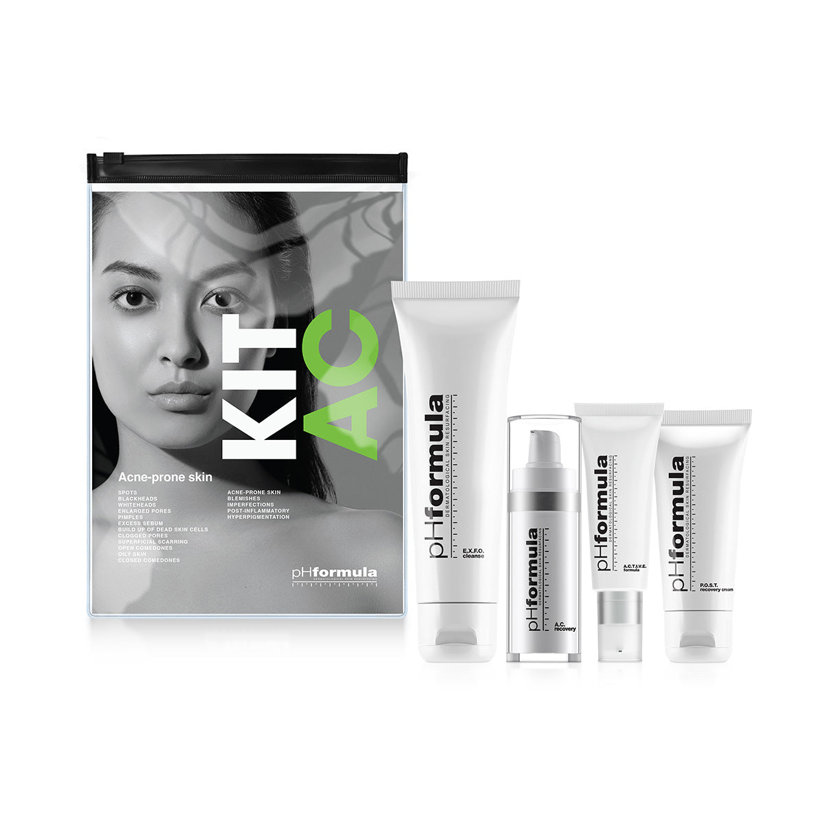 4-step acne treatment skincare kit for severe acne, targeting breakouts, inflammation, and acne scars with powerful, skin-balancing ingredients