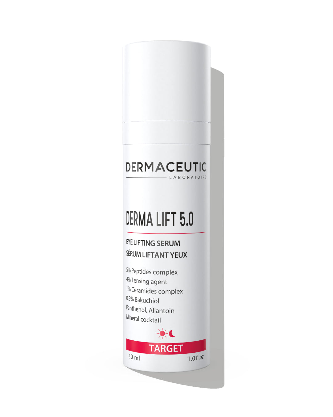 Dermaceutic Derma Lift 5.0 eye lifting serum bottle on a white background