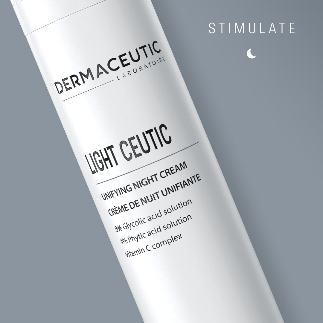 Dermaceutic Light Ceutic night cream with vitamin C to exfoliate and enhance skin radiance.