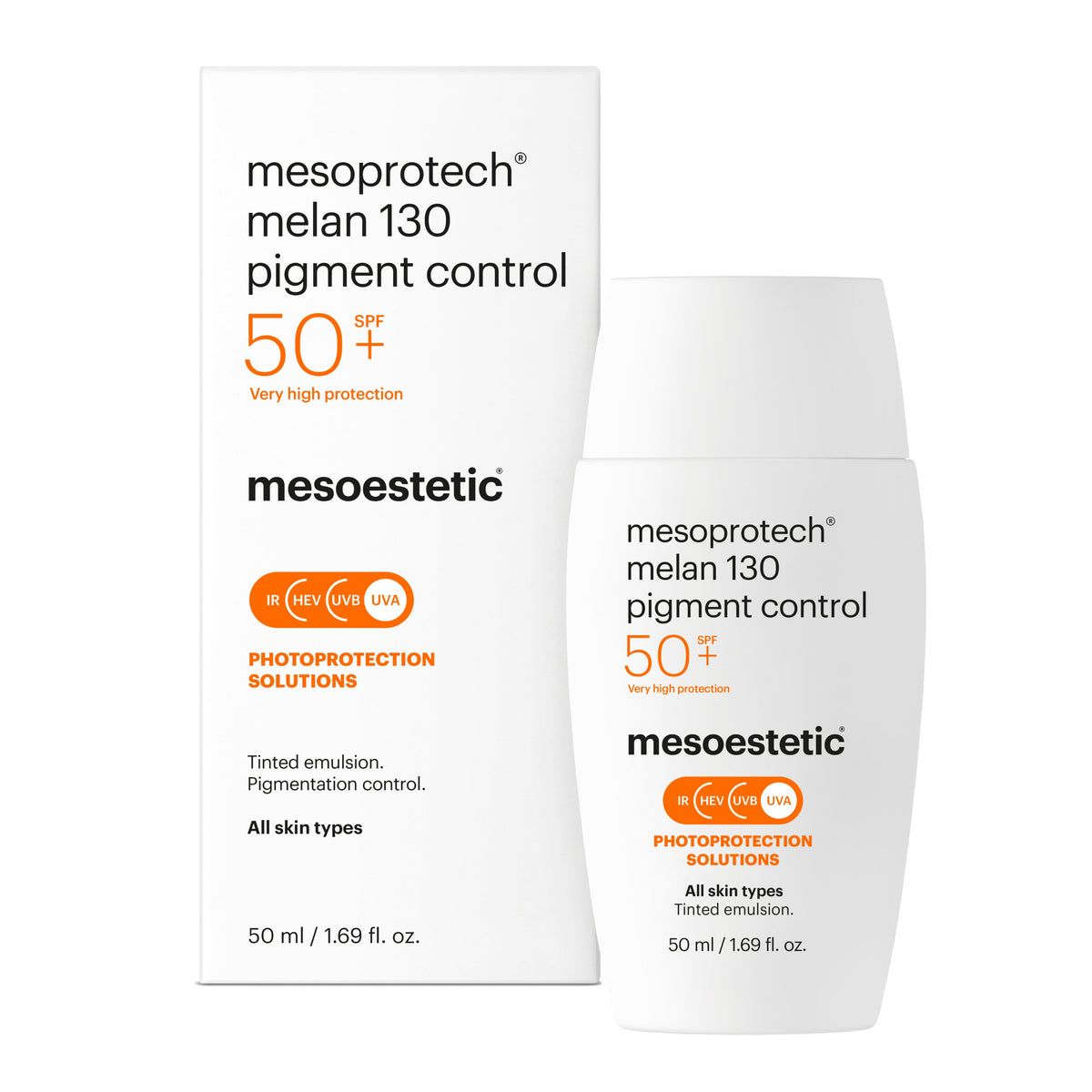 Mesoestetic Mesoprotech Melan 130+ Pigment Control SPF50+ tinted sunscreen for hyperpigmented skin