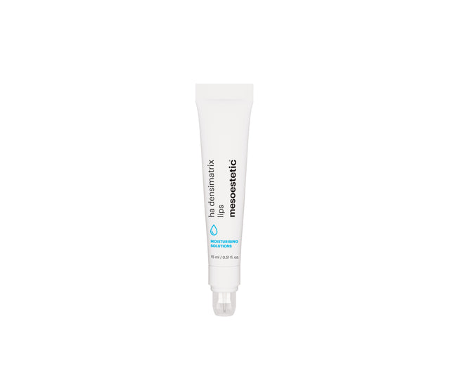 Close-up of Mesoestetic HA Densimatrix Lips balm-oil 15ml for hydration, plumping, and post-lip filler care