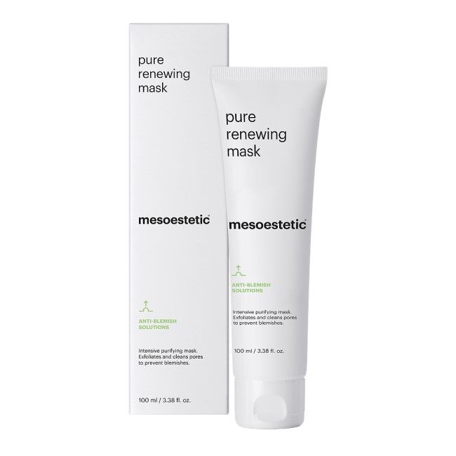 Pure Renewing Mask – intensive purifying and exfoliating treatment for oily, acne-prone skin. Unclogs pores, reduces blemishes, and smooths skin texture.