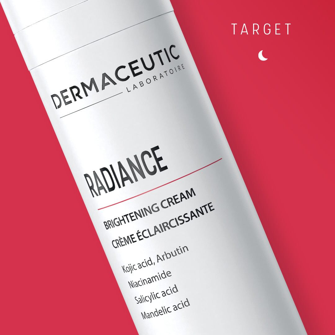 Pigment-correcting cream with mandelic acid, salicylic acid, and tyrosinase inhibitors.