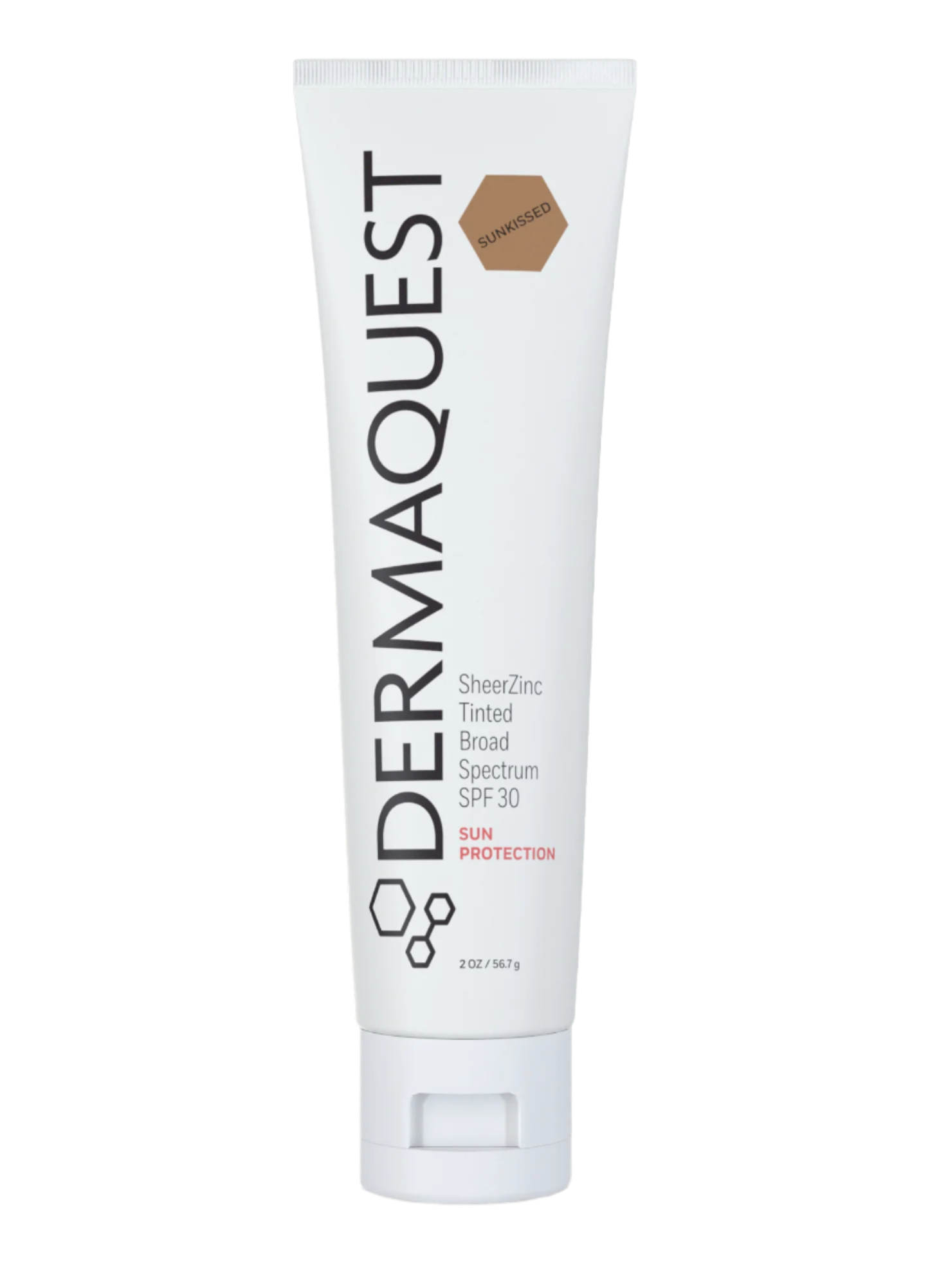 Tinted sunscreen in Sunkissed shade with broad-spectrum SPF, Zinc Oxide, and Vitamin C for all skin types.