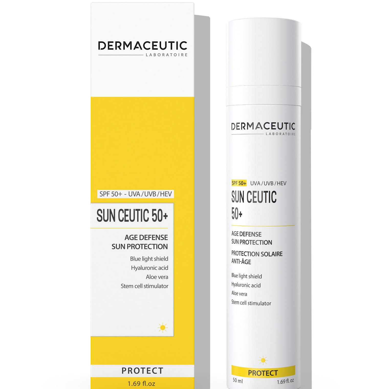 Dermaceutic Sun Ceutic 50 sunscreen with SPF 50, antioxidants, and blue light protection.