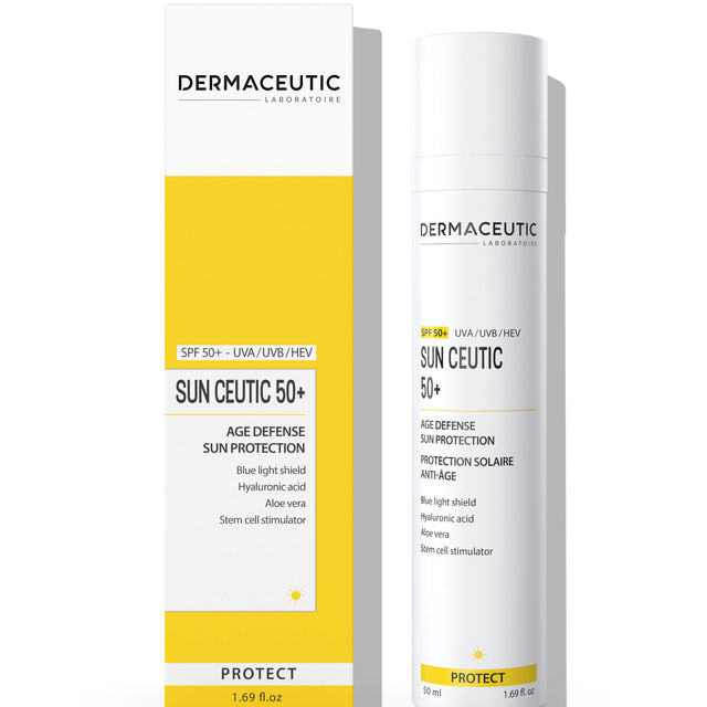 Dermaceutic Sun Ceutic 50 sunscreen with SPF 50, antioxidants, and blue light protection.