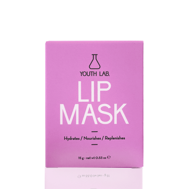 Pink box of Youth Lab Lip Mask on a white background
