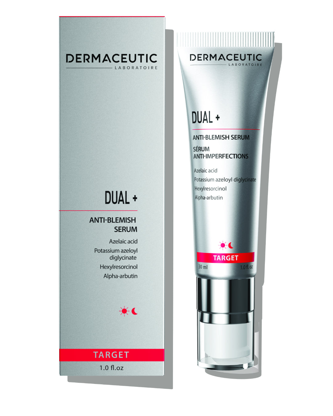 Dermaceutic Dual+ Anti-Blemish Serum with packaging on a white background