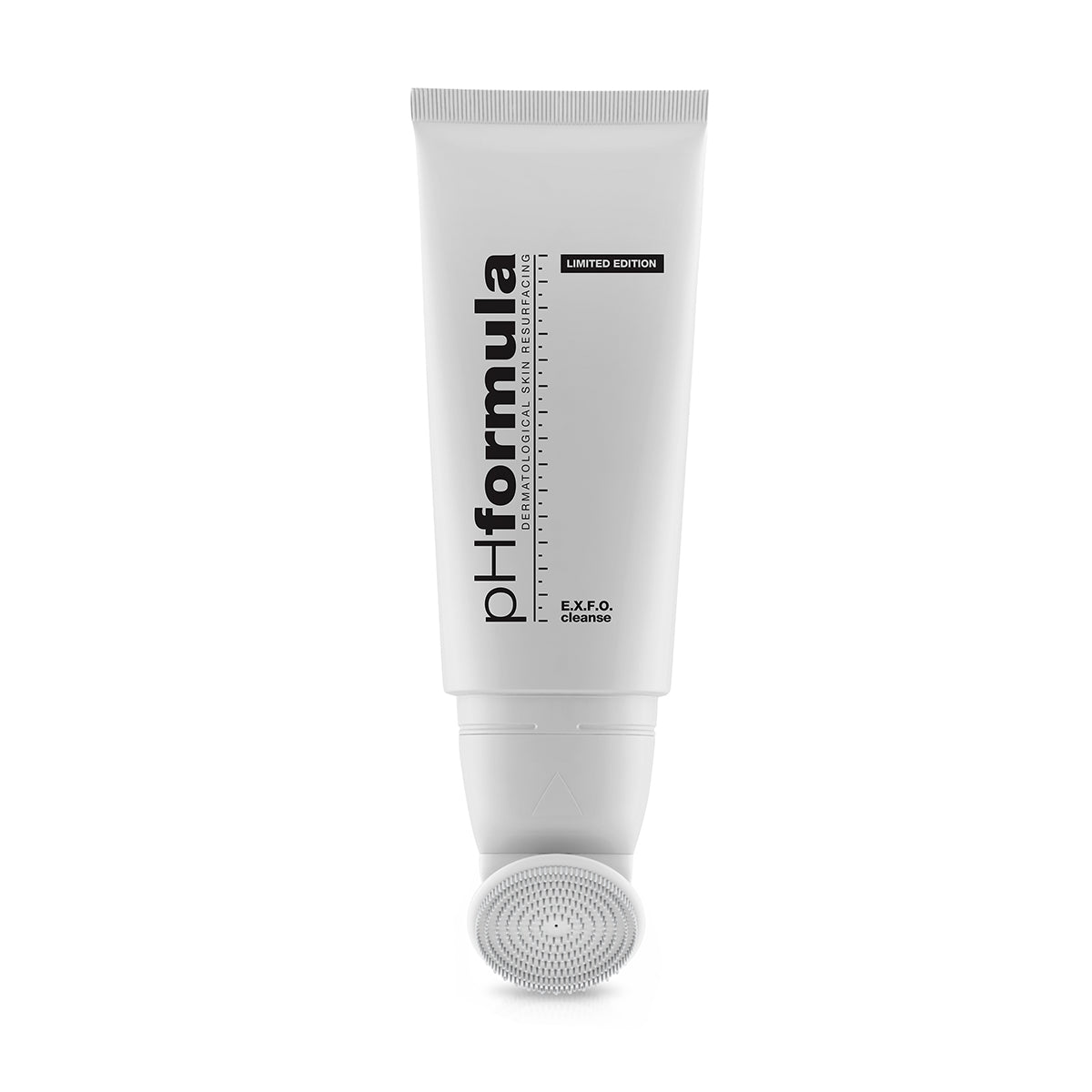 Gentle exfoliating facial cleanser with detachable brush head by pHformula, featuring papain enzyme, Lactobionic Acid, Rooibos extract, and Pro-vitamin B5 for deep cleansing, hydration, and antioxidant skin protection