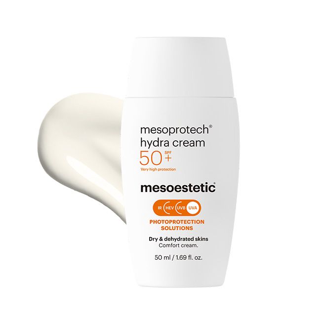 Mesoestetic mesoprotech hydra cream 50+ on a white background
