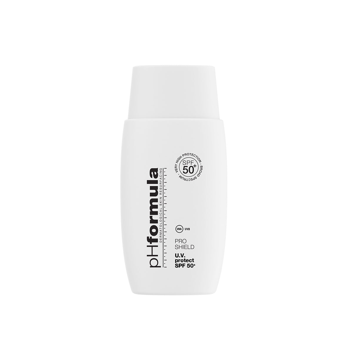 pHformula U.V. Protect SPF 50+ PRO SHIELD lightweight SPF 50+ sunscreen for face and neck with broad-spectrum UVA and UVB protection.