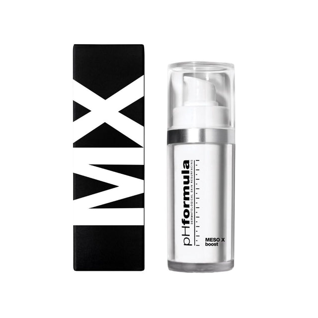 pHformula MESO X Boost advanced skin booster with exosomes and hyaluronic acid for hydration, skin regeneration and improved firmness.