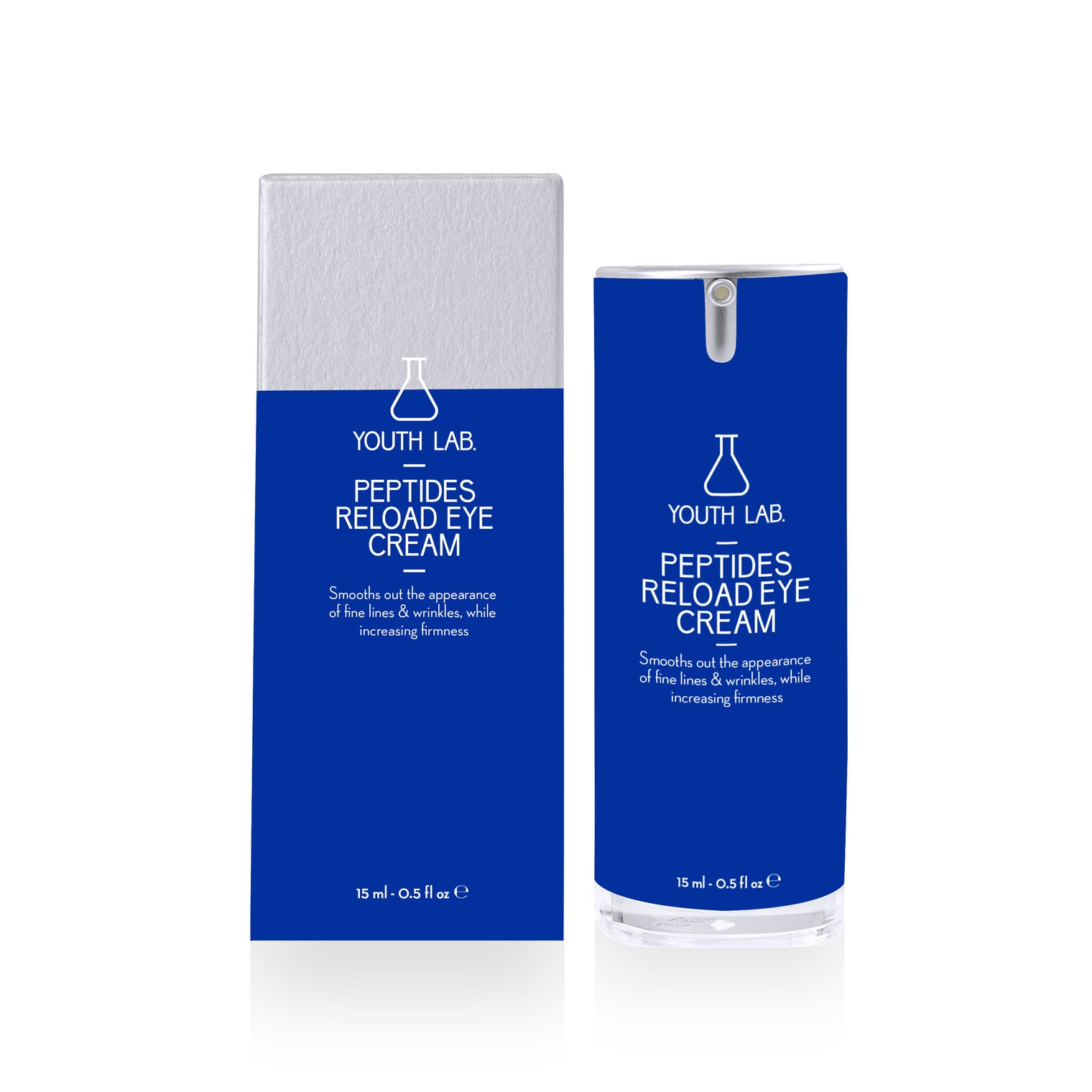 Anti-aging eye cream with peptides, stem cell extracts, and hyaluronic acid to reduce fine lines, hydrate, and restore skin firmness.