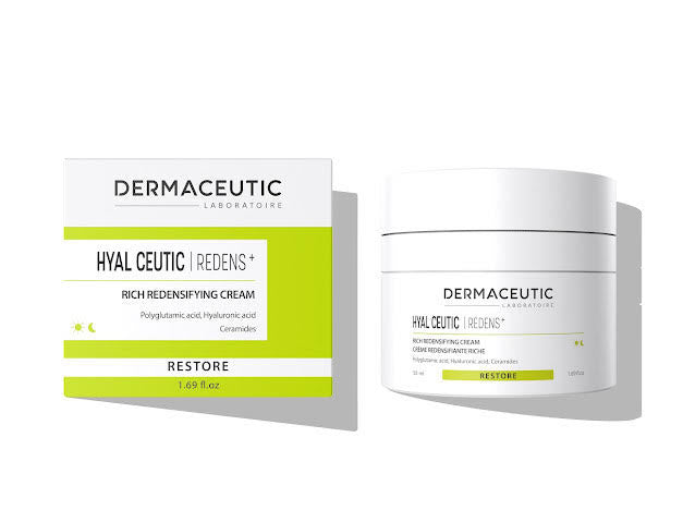 Hyalu Ceutic Redens+ cream for very mature skin with hyaluronic acid and ceramides to firm and hydrate.