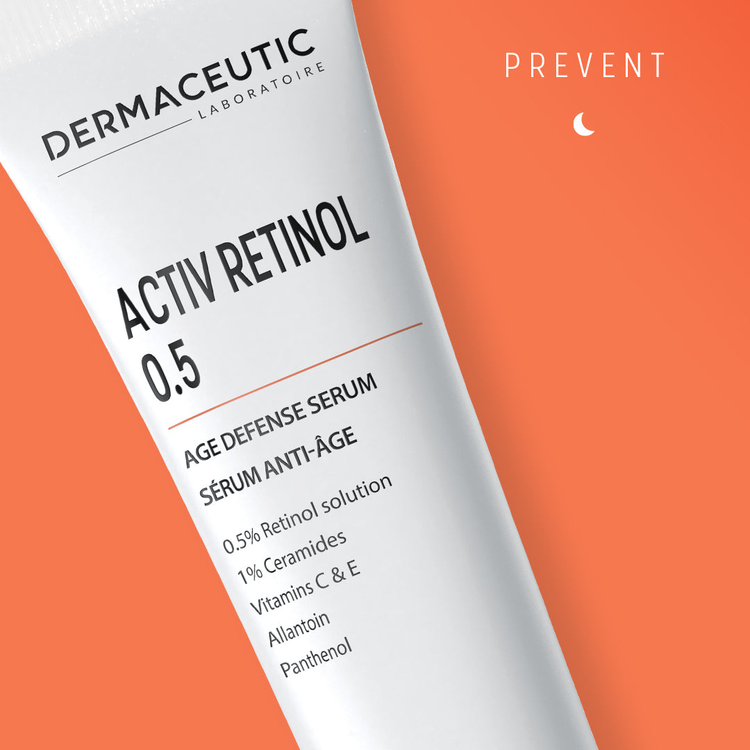 Anti-aging serum with retinol, vitamin C, and E for collagen boost and photoaging defense.