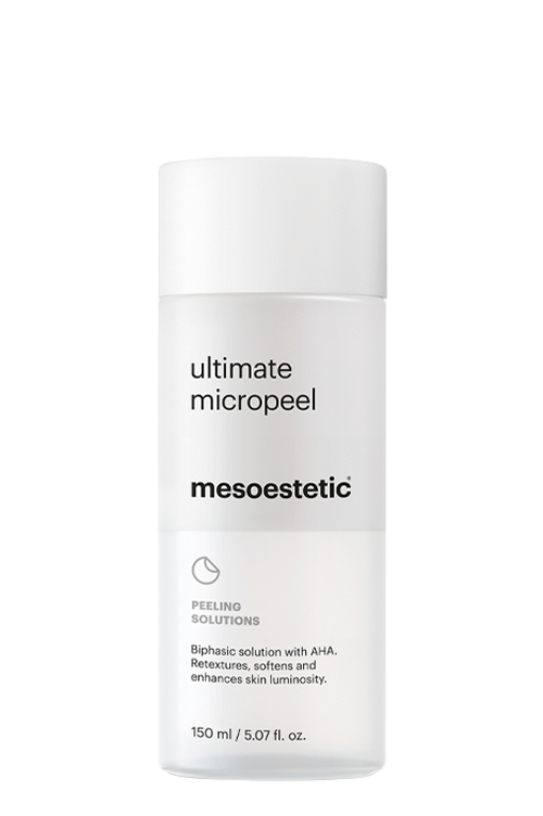 Mesoestetic Ultimate Micropeel skincare product on a white background