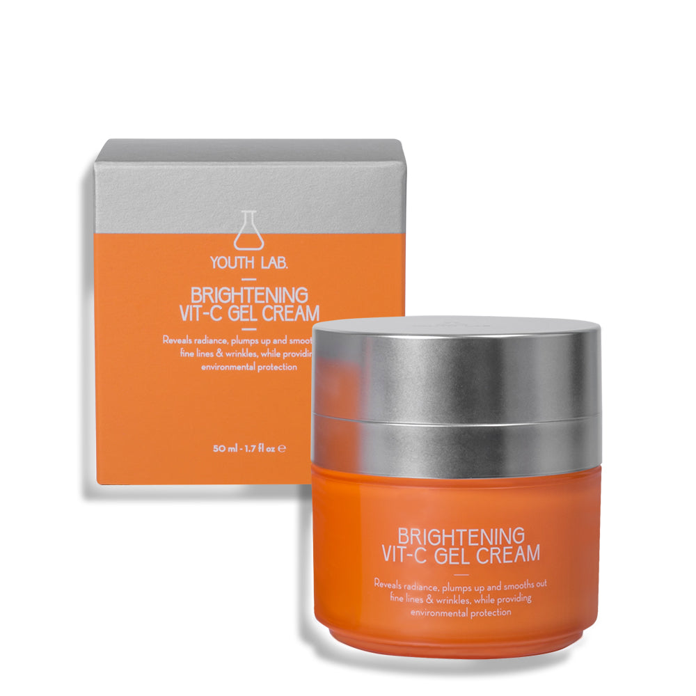 Hydrating cream gel with stabilized Vitamin C, provitamin B5, and vitamin B3 in lightweight, non-oily formula for radiant, even-toned skin.