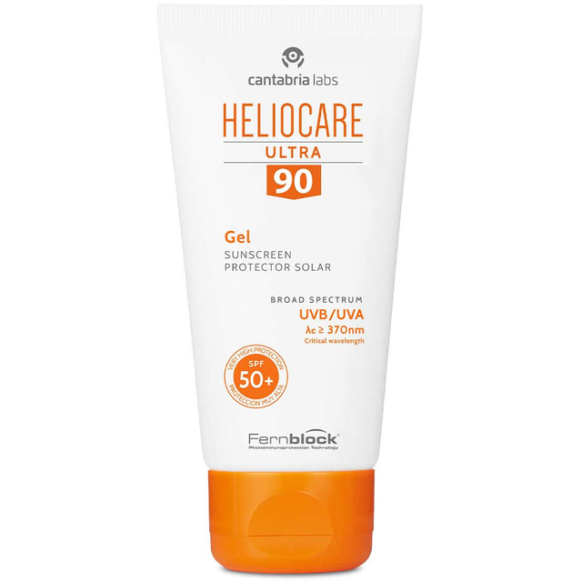 High-protection Heliocare gel sunscreen with SPF90, designed for oily or acne-prone skin—non-greasy, non-comedogenic, and residue-free.