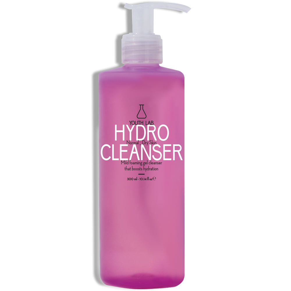 Hydrating cleanser for dry and normal skin in a minimalist pump bottle.
