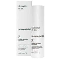 Two bottles of mesoestetic skinretin 0.3% on a white background