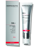 Dermaceutic Dual+ serum packaging highlighting mattifying formula designed for acne-prone and hyperpigmented skin types.