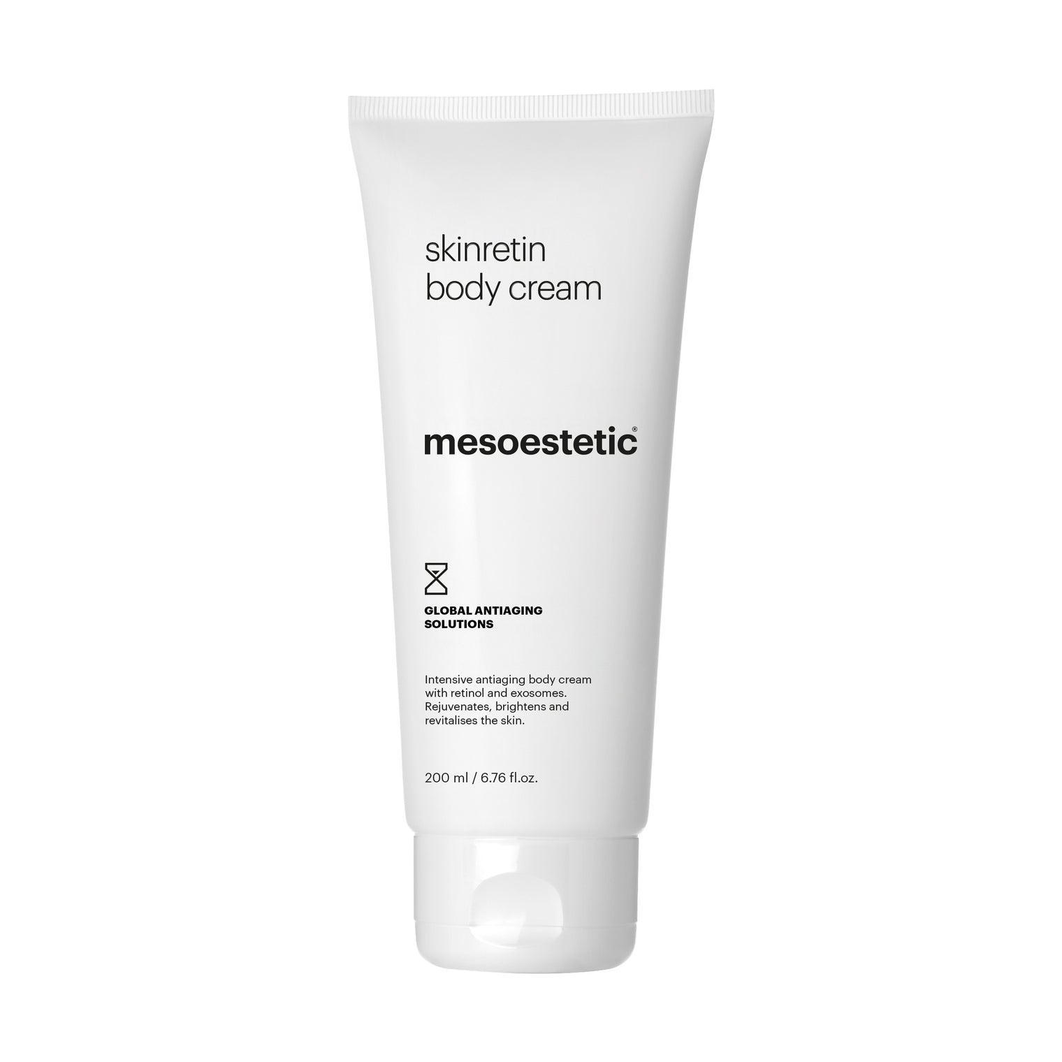 Mesoestetic skinretin body cream tube on a white background
