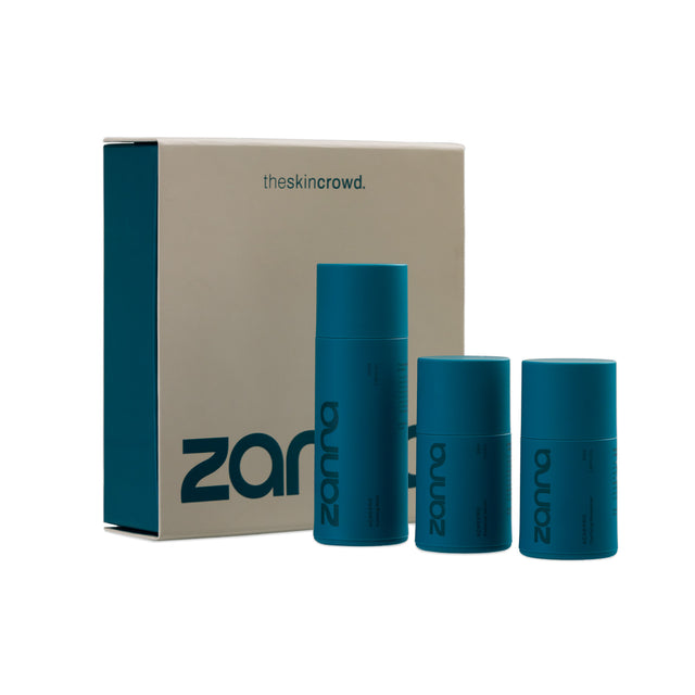 Zanna Trio Kit for teenage acne – includes foaming wash, radiance serum, and clarifying moisturiser.