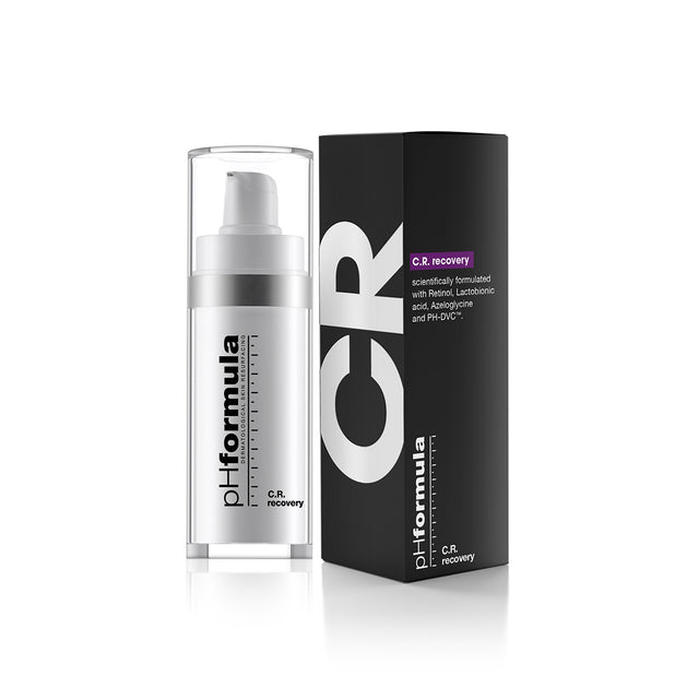 CR Recovery skincare serum bottle surrounded by calming botanical elements, designed for irritated and rosacea-prone skin