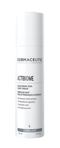 Keratolytic night cream for acne treatment with glycolic acid to stimulate cell renewal.