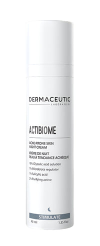 Keratolytic night cream for acne treatment with glycolic acid to stimulate cell renewal.