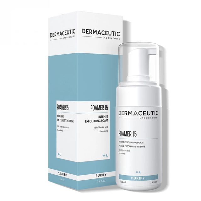 Exfoliating foam with glycolic acid to remove dead skin cells and brighten dull complexion.
